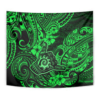 Hawaii Shaka Sign Tapestry With Polynesian Hibiscus Green Unique - Wonder Print Shop