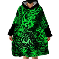 Hawaii Shaka Sign Wearable Blanket Hoodie With Polynesian Hibiscus Green Unique - Wonder Print Shop