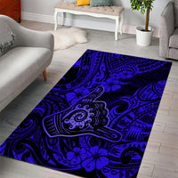 Hawaii Shaka Sign Area Rug With Polynesian Hibiscus Navy Blue Unique - Wonder Print Shop