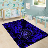 Hawaii Shaka Sign Area Rug With Polynesian Hibiscus Navy Blue Unique - Wonder Print Shop
