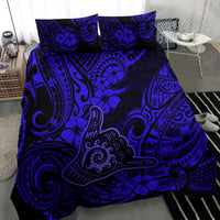 Hawaii Shaka Sign Bedding Set With Polynesian Hibiscus Navy Blue Unique - Wonder Print Shop