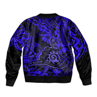 Hawaii Shaka Sign Bomber Jacket With Polynesian Hibiscus Navy Blue Unique - Wonder Print Shop