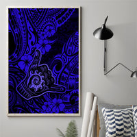 Hawaii Shaka Sign Canvas Wall Art With Polynesian Hibiscus Navy Blue Unique - Wonder Print Shop