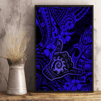 Hawaii Shaka Sign Canvas Wall Art With Polynesian Hibiscus Navy Blue Unique - Wonder Print Shop