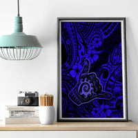 Hawaii Shaka Sign Canvas Wall Art With Polynesian Hibiscus Navy Blue Unique - Wonder Print Shop