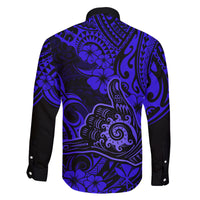 Hawaii Shaka Sign Family Matching Off Shoulder Short Dress and Hawaiian Shirt With Polynesian Hibiscus Navy Blue Unique - Wonder Print Shop