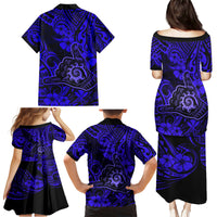 Hawaii Shaka Sign Family Matching Puletasi Dress and Hawaiian Shirt With Polynesian Hibiscus Navy Blue Unique - Wonder Print Shop