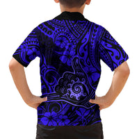 Hawaii Shaka Sign Family Matching Short Sleeve Bodycon Dress and Hawaiian Shirt With Polynesian Hibiscus Navy Blue Unique - Wonder Print Shop