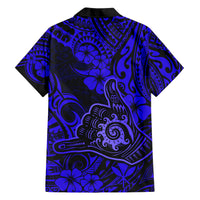 Hawaii Shaka Sign Hawaiian Shirt With Polynesian Hibiscus Navy Blue Unique - Wonder Print Shop