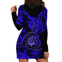 Hawaii Shaka Sign Hoodie Dress With Polynesian Hibiscus Navy Blue Unique - Wonder Print Shop