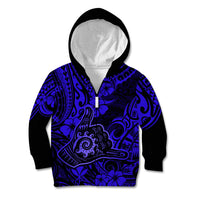 Hawaii Shaka Sign Kid Hoodie With Polynesian Hibiscus Navy Blue Unique - Wonder Print Shop