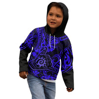 Hawaii Shaka Sign Kid Hoodie With Polynesian Hibiscus Navy Blue Unique - Wonder Print Shop