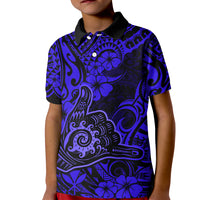 Hawaii Shaka Sign Kid Polo Shirt With Polynesian Hibiscus Navy Blue Unique - Wonder Print Shop
