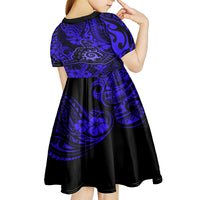 Hawaii Shaka Sign Kid Short Sleeve Dress With Polynesian Hibiscus Navy Blue Unique - Wonder Print Shop