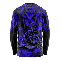 Hawaii Shaka Sign Long Sleeve Shirt With Polynesian Hibiscus Navy Blue Unique - Wonder Print Shop