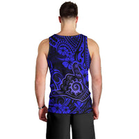 Hawaii Shaka Sign Men Tank Top With Polynesian Hibiscus Navy Blue Unique - Wonder Print Shop