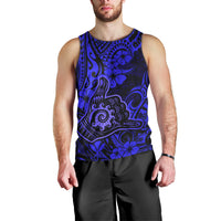 Hawaii Shaka Sign Men Tank Top With Polynesian Hibiscus Navy Blue Unique - Wonder Print Shop