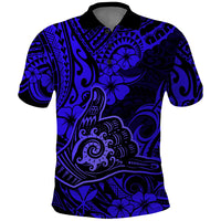 Hawaii Shaka Sign Polo Shirt With Polynesian Hibiscus Navy Blue Unique - Wonder Print Shop