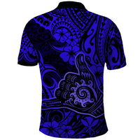 Hawaii Shaka Sign Polo Shirt With Polynesian Hibiscus Navy Blue Unique - Wonder Print Shop