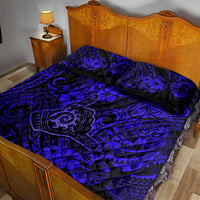 Hawaii Shaka Sign Quilt Bed Set With Polynesian Hibiscus Navy Blue Unique - Wonder Print Shop