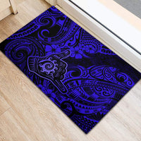 Hawaii Shaka Sign Rubber Doormat With Polynesian Hibiscus Navy Blue Unique - Wonder Print Shop