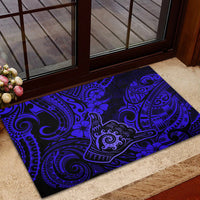Hawaii Shaka Sign Rubber Doormat With Polynesian Hibiscus Navy Blue Unique - Wonder Print Shop