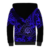 Hawaii Shaka Sign Sherpa Hoodie With Polynesian Hibiscus Navy Blue Unique - Wonder Print Shop