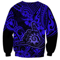 Hawaii Shaka Sign Sweatshirt With Polynesian Hibiscus Navy Blue Unique - Wonder Print Shop