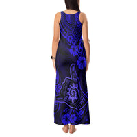 Hawaii Shaka Sign Tank Maxi Dress With Polynesian Hibiscus Navy Blue Unique - Wonder Print Shop