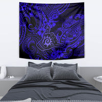 Hawaii Shaka Sign Tapestry With Polynesian Hibiscus Navy Blue Unique - Wonder Print Shop