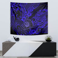 Hawaii Shaka Sign Tapestry With Polynesian Hibiscus Navy Blue Unique - Wonder Print Shop