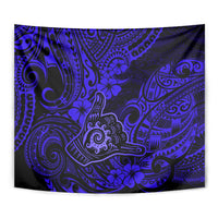 Hawaii Shaka Sign Tapestry With Polynesian Hibiscus Navy Blue Unique - Wonder Print Shop