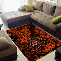 Hawaii Shaka Sign Area Rug With Polynesian Hibiscus Orange Unique - Wonder Print Shop