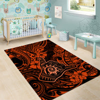 Hawaii Shaka Sign Area Rug With Polynesian Hibiscus Orange Unique - Wonder Print Shop