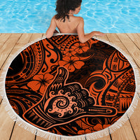 Hawaii Shaka Sign Beach Blanket With Polynesian Hibiscus Orange Unique - Wonder Print Shop