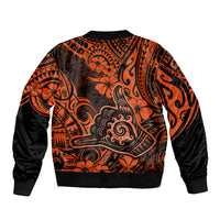 Hawaii Shaka Sign Bomber Jacket With Polynesian Hibiscus Orange Unique - Wonder Print Shop