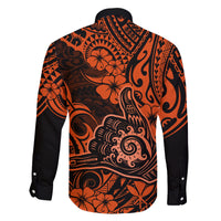 Hawaii Shaka Sign Family Matching Long Sleeve Bodycon Dress and Hawaiian Shirt With Polynesian Hibiscus Orange Unique - Wonder Print Shop