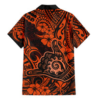 Hawaii Shaka Sign Family Matching Mermaid Dress and Hawaiian Shirt With Polynesian Hibiscus Orange Unique - Wonder Print Shop