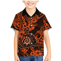 Hawaii Shaka Sign Family Matching Mermaid Dress and Hawaiian Shirt With Polynesian Hibiscus Orange Unique - Wonder Print Shop