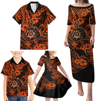 Hawaii Shaka Sign Family Matching Puletasi Dress and Hawaiian Shirt With Polynesian Hibiscus Orange Unique - Wonder Print Shop