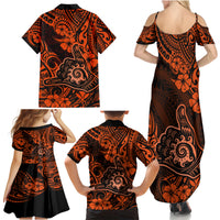 Hawaii Shaka Sign Family Matching Summer Maxi Dress and Hawaiian Shirt With Polynesian Hibiscus Orange Unique - Wonder Print Shop