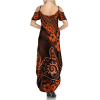 Hawaii Shaka Sign Family Matching Summer Maxi Dress and Hawaiian Shirt With Polynesian Hibiscus Orange Unique - Wonder Print Shop