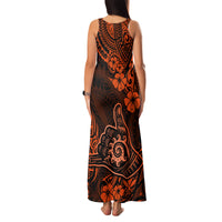 Hawaii Shaka Sign Family Matching Tank Maxi Dress and Hawaiian Shirt With Polynesian Hibiscus Orange Unique - Wonder Print Shop