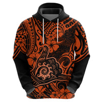 Hawaii Shaka Sign Hoodie With Polynesian Hibiscus Orange Unique - Wonder Print Shop