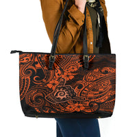 Hawaii Shaka Sign Leather Tote Bag With Polynesian Hibiscus Orange Unique - Wonder Print Shop