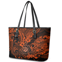 Hawaii Shaka Sign Leather Tote Bag With Polynesian Hibiscus Orange Unique - Wonder Print Shop