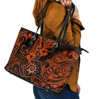Hawaii Shaka Sign Leather Tote Bag With Polynesian Hibiscus Orange Unique - Wonder Print Shop