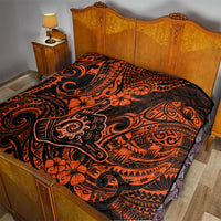 Hawaii Shaka Sign Quilt With Polynesian Hibiscus Orange Unique - Wonder Print Shop
