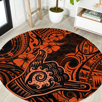 hawaii-shaka-sign-round-carpet-with-polynesian-hibiscus-orange-unique