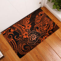 Hawaii Shaka Sign Rubber Doormat With Polynesian Hibiscus Orange Unique - Wonder Print Shop